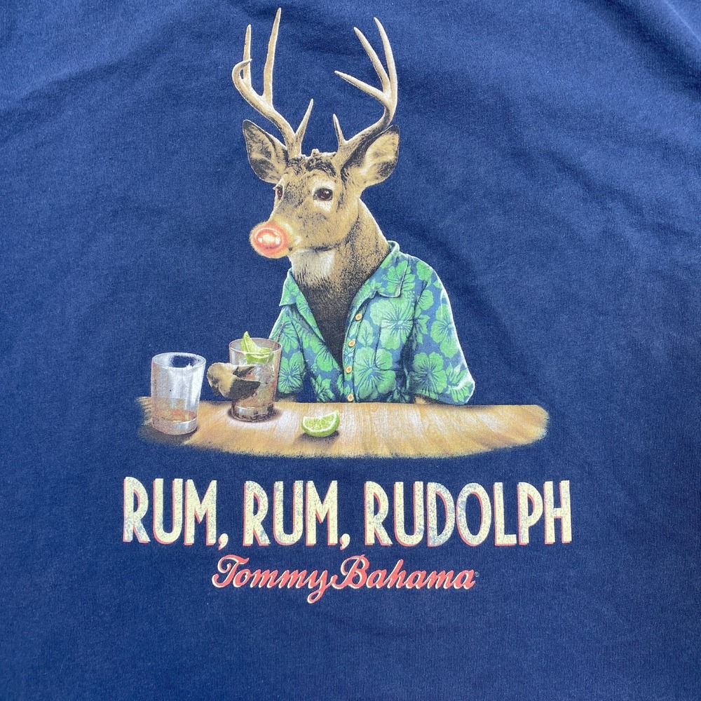 Tommy Bahama T Shirt Men XLT Blue Rum Rum Rudolph Christmas Deer Hunting Holiday